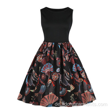 Mode ärmellose Damen Blume Schönes Kleid mit Gürtel